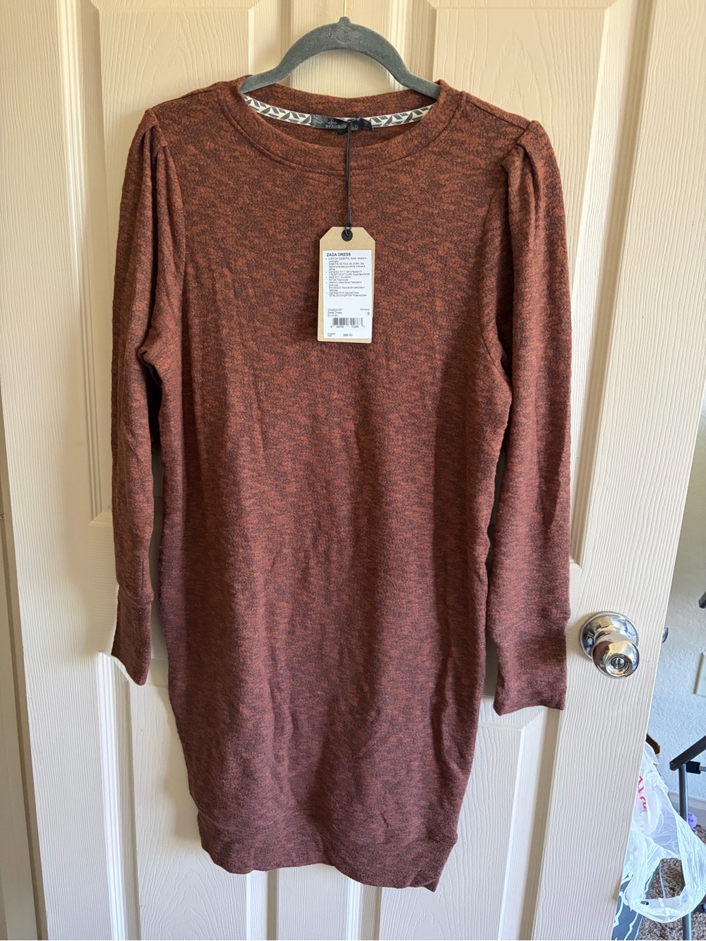 Prana Heathered Rust Long Sleeve Knit Dress